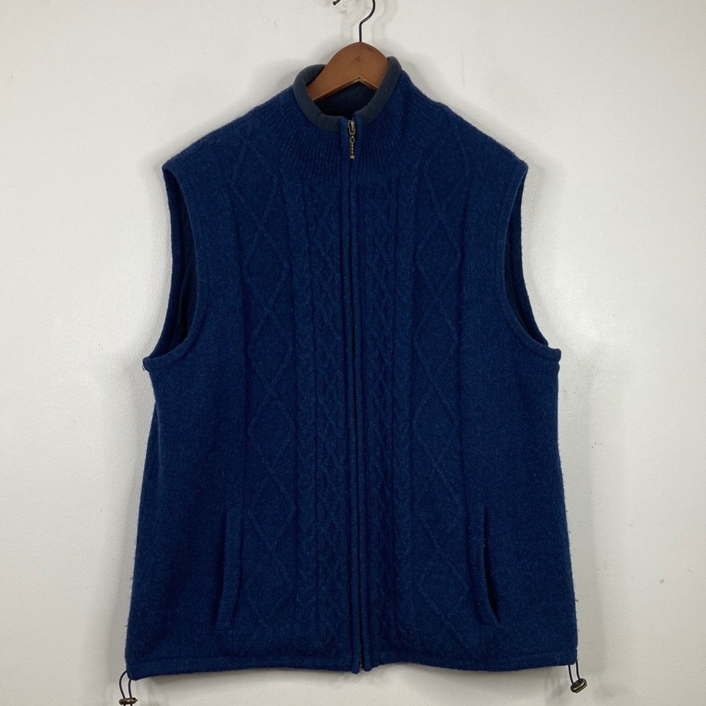Aran Woolen Mills Sweater Vest Mens XL Blue Wool Cable Knit Cotton Lining